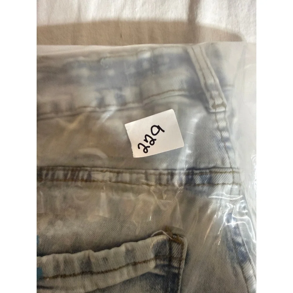 Evolution In Design Mens Moto Jeans 32x30 Acid Wash Paint Splatter Slim Fit Blue